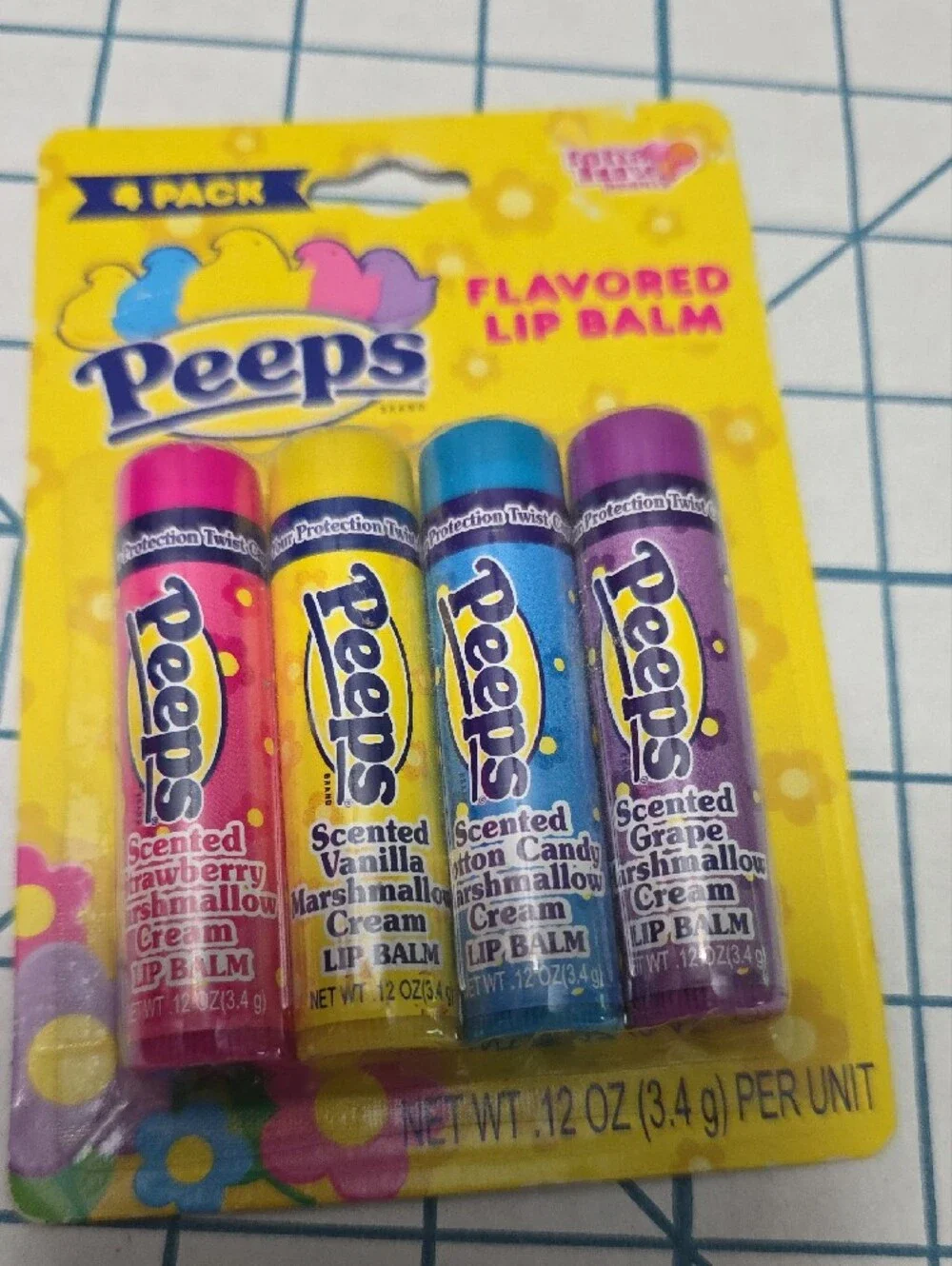 Peeps Kids Flavored Lip Balm 4-Pack - Pink, Yellow, Blue, Purple